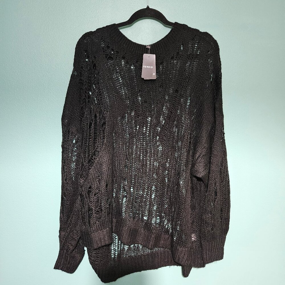 Nightfall by Torrid Distressed Sweater Womens Size 1 Plus Size Black Yarn NWT
